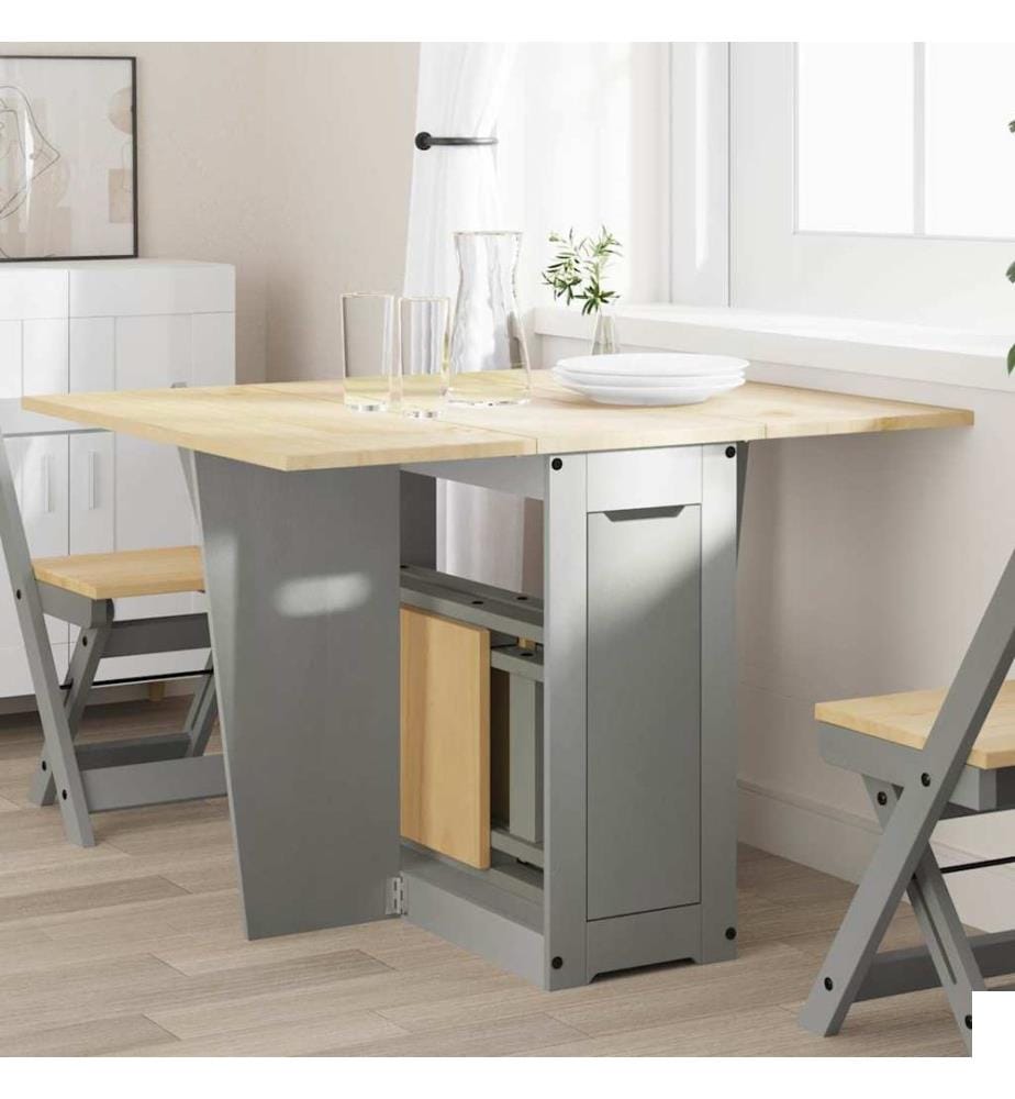Table à manger papillon pliable Corona gris bois de pin massif