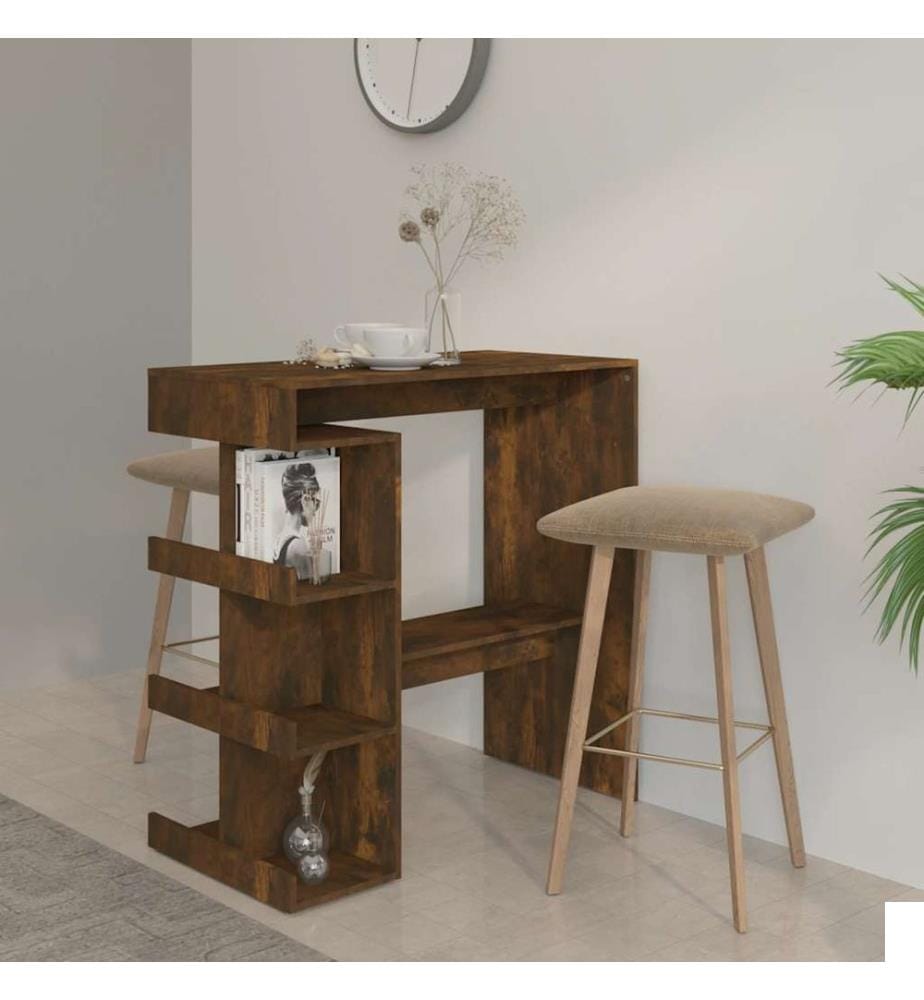Table de bar et étagère de rangement chêne fumé bois ingénierie