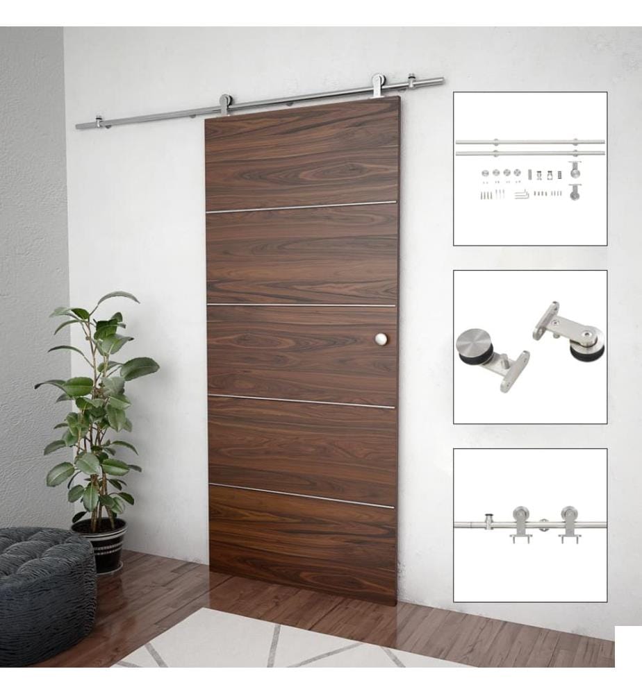 Kit fixation porte coulissante 183 cm Acier inoxydable Argenté