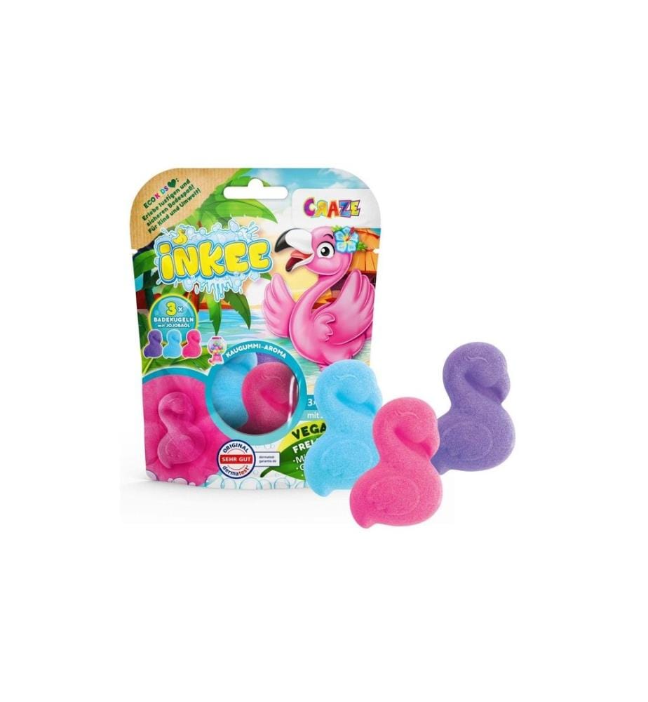 CRAZE - Plaisir dans la baignoire Inkee 3 Bombes de bain Flamingo à l'huile de jojoba