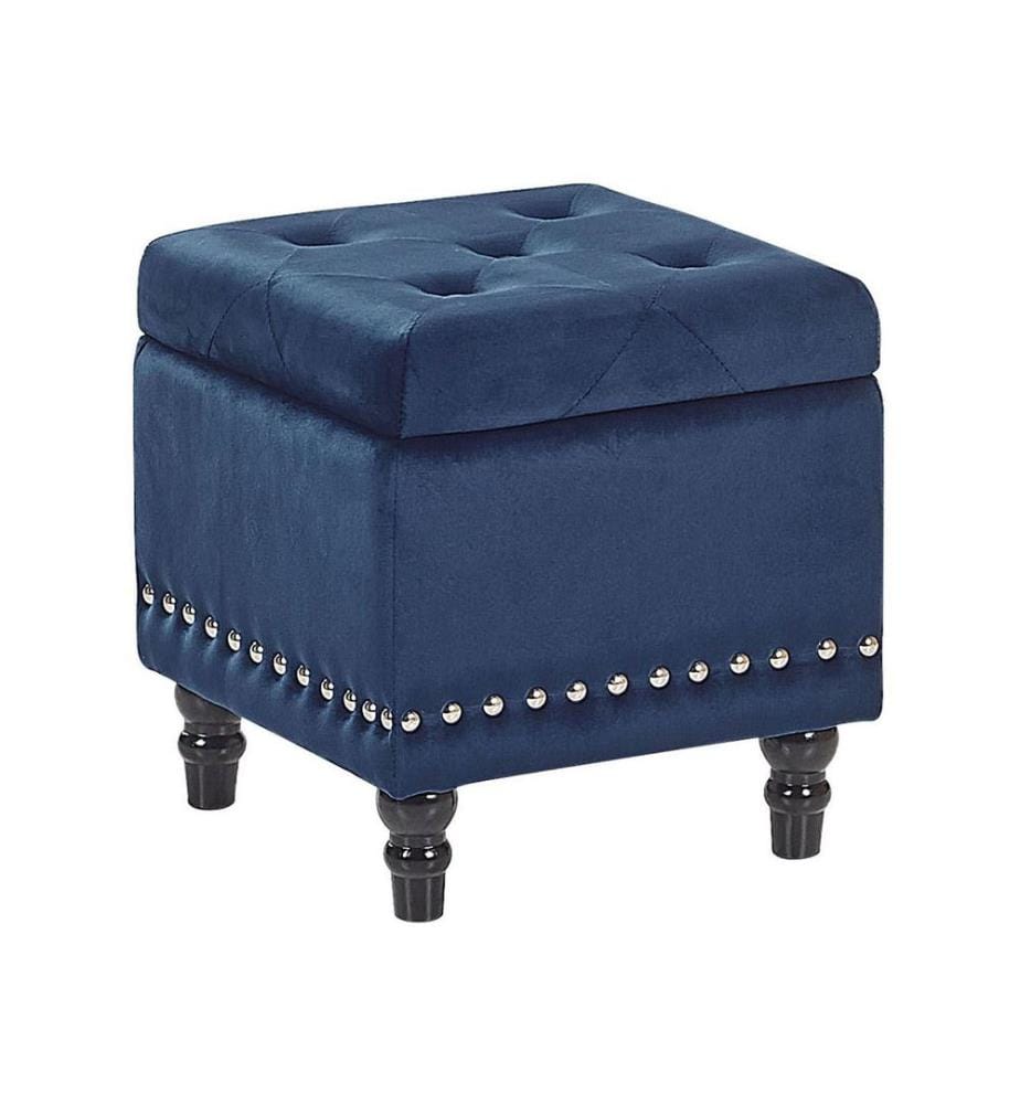 Pouf de rangement LORETTO Velours Bleu foncé 37 cm 37 cm 40 cm