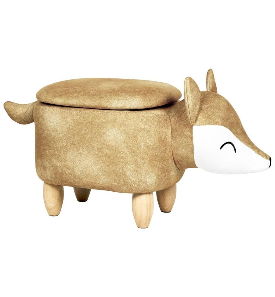 Tabouret de rangement animal FOX Velours Orange Renard