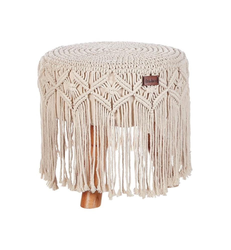Repose-pied Macramé NAWABAD Coton Beige