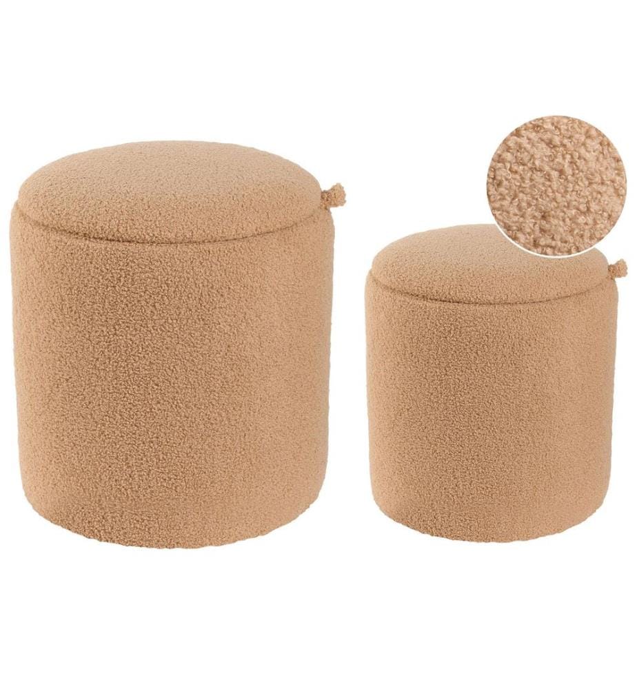 Lot de 2 poufs avec rangement BEREA Bouclé Marron clair