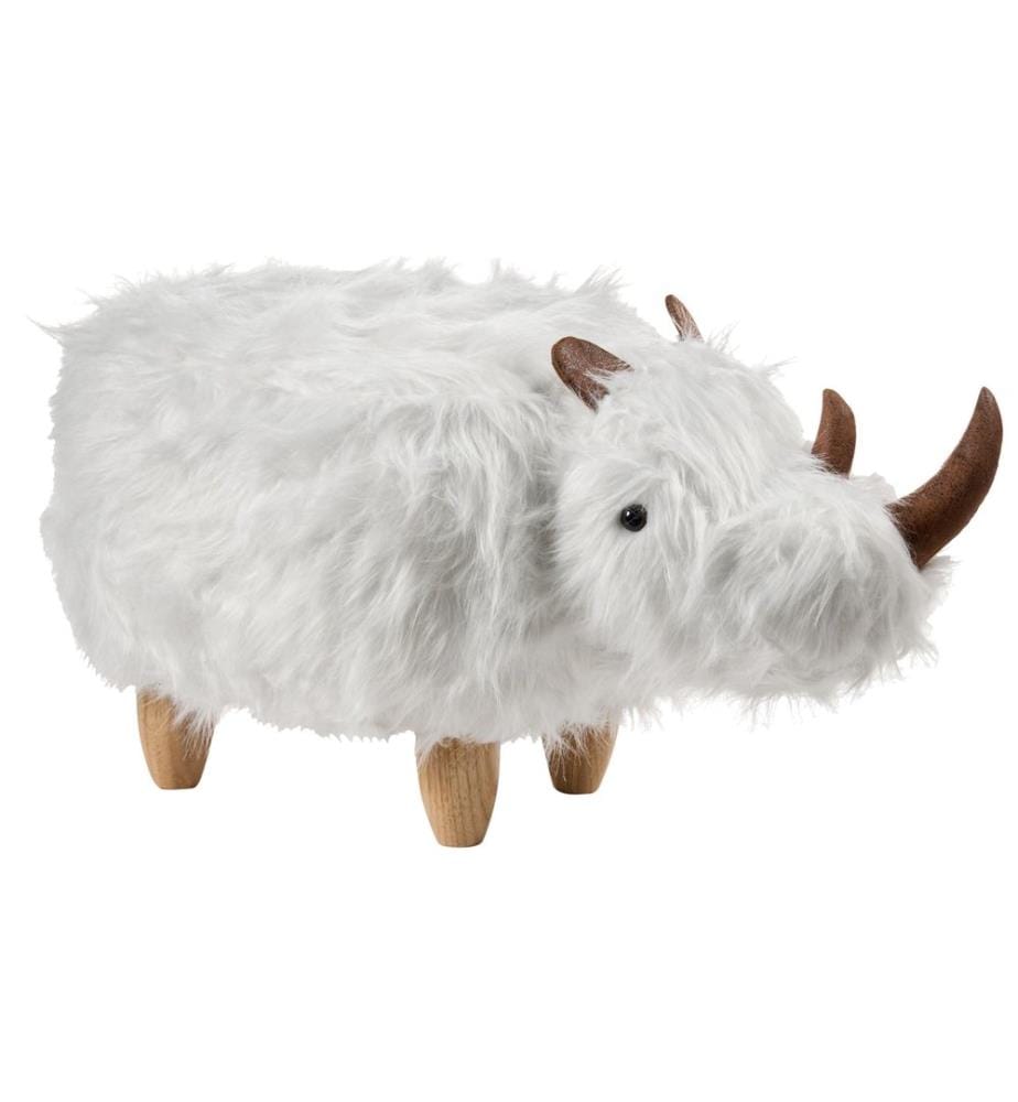 Tabouret animal WOOLLY Fourrure synthétique Blanc Rhinocéros