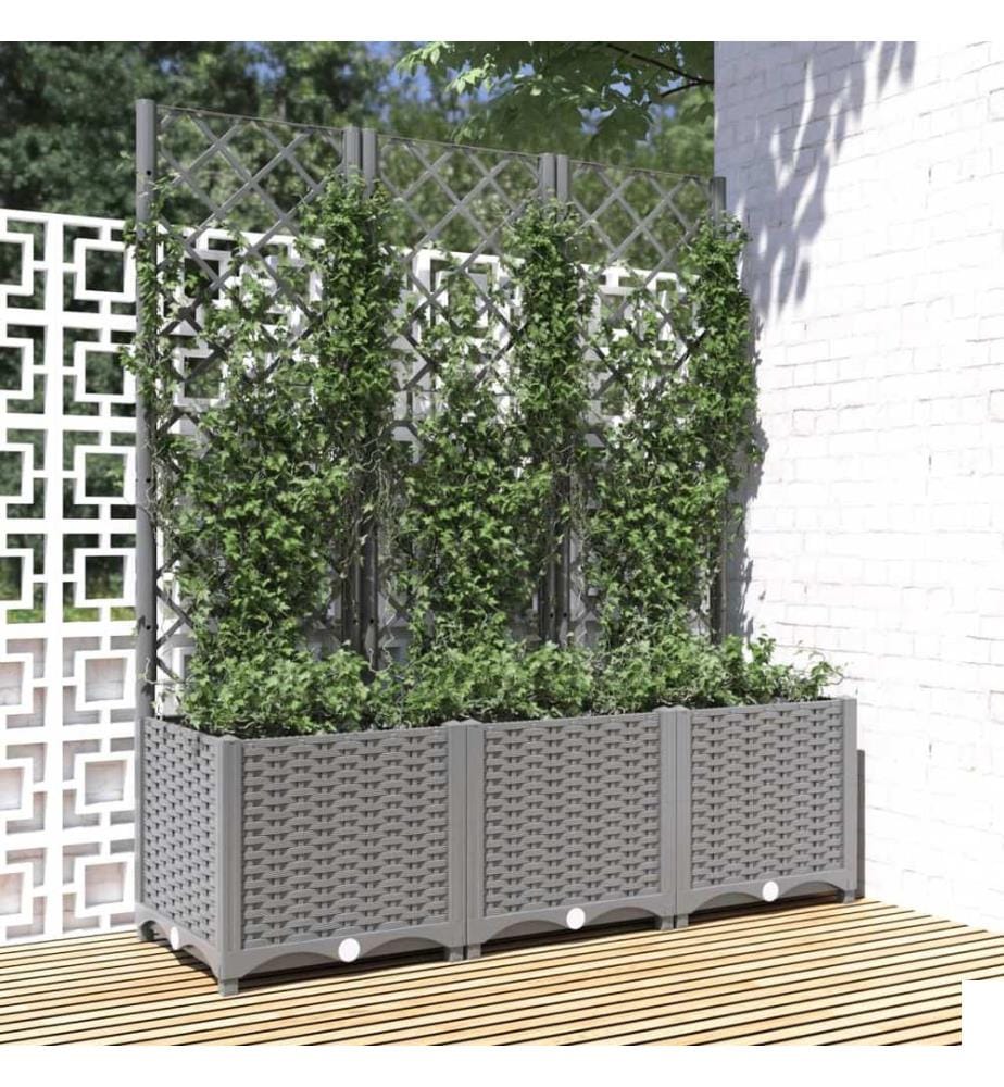 Jardinière avec treillis Gris clair 120x40x136 cm PP