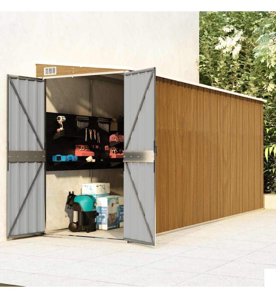 Abri de jardin mural marron 118 x 382 x 178 cm Acier galvanisé