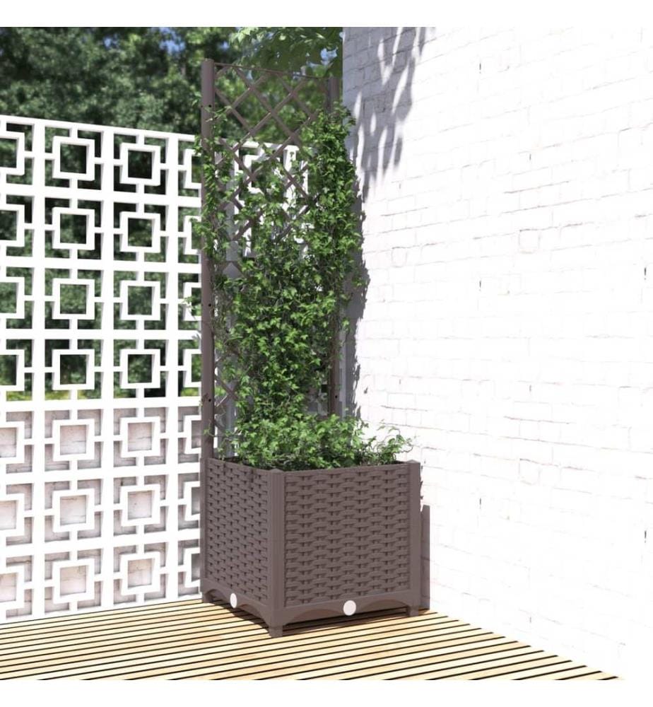 Jardinière avec treillis Marron 40x40x136 cm PP