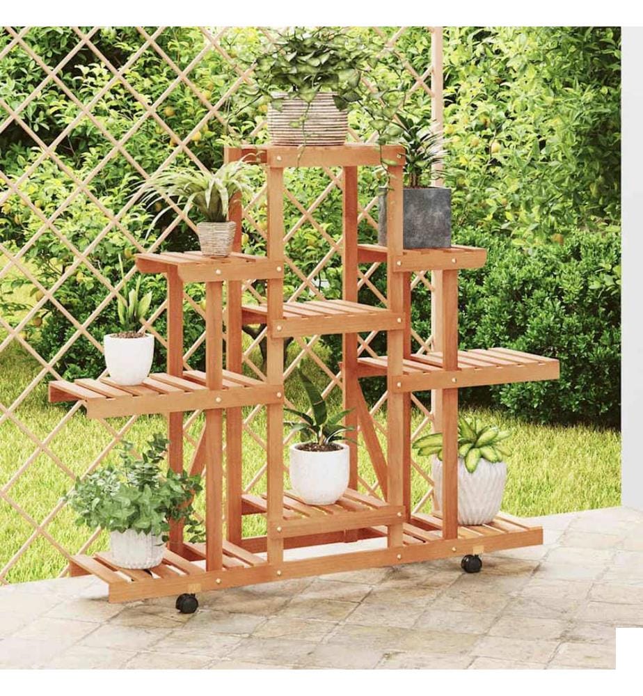 Support à fleurs avec roues 110x25x101 cm bois massif de sapin