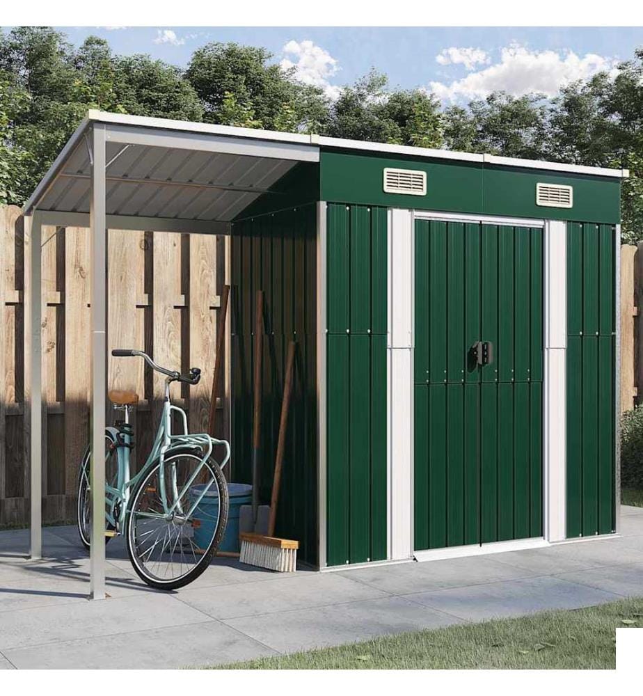 Abri de jardin avec toit prolongé vert 277x107x181 cm acier