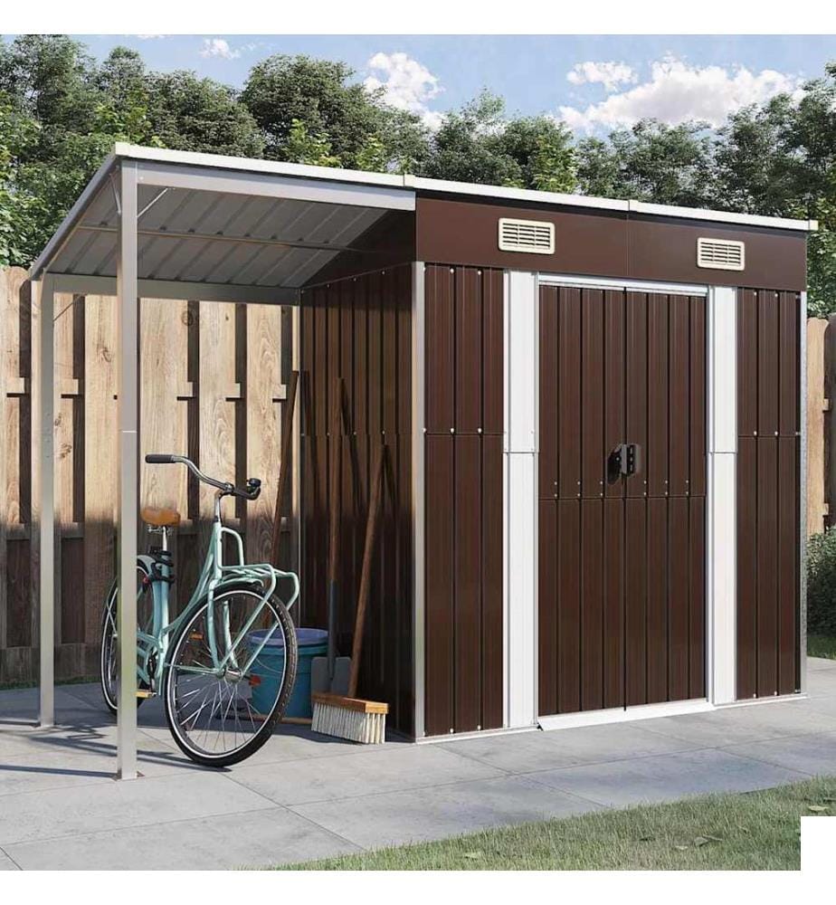 Abri de jardin avec toit prolongé marron 277x107x181 cm acier