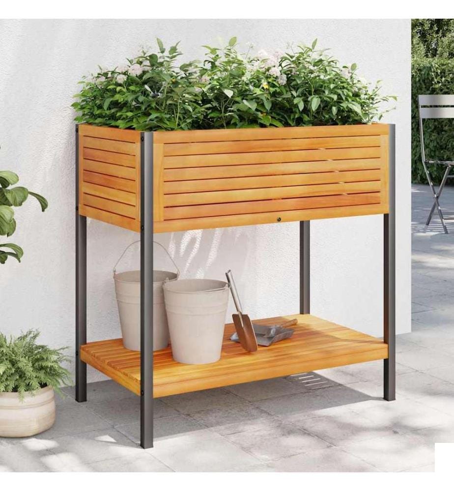 Jardinière et étagère 80x45x80 cm bois massif d'acacia et acier