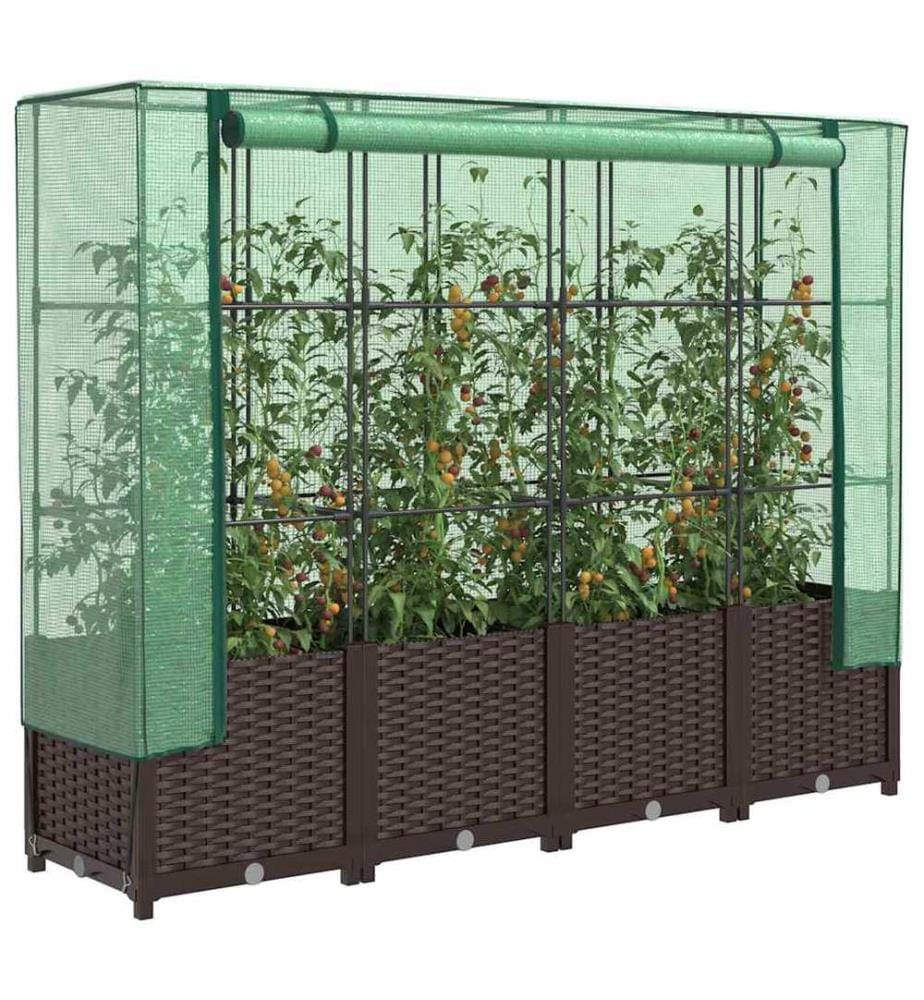 Jardinière surélevée avec housse aspect rotin 160x40x138 cm