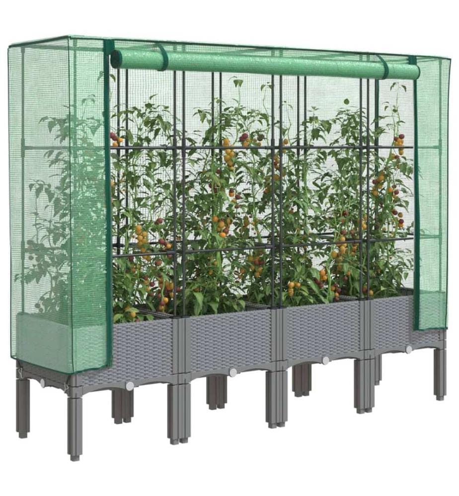 Jardinière surélevée avec housse aspect rotin 160x40x140 cm