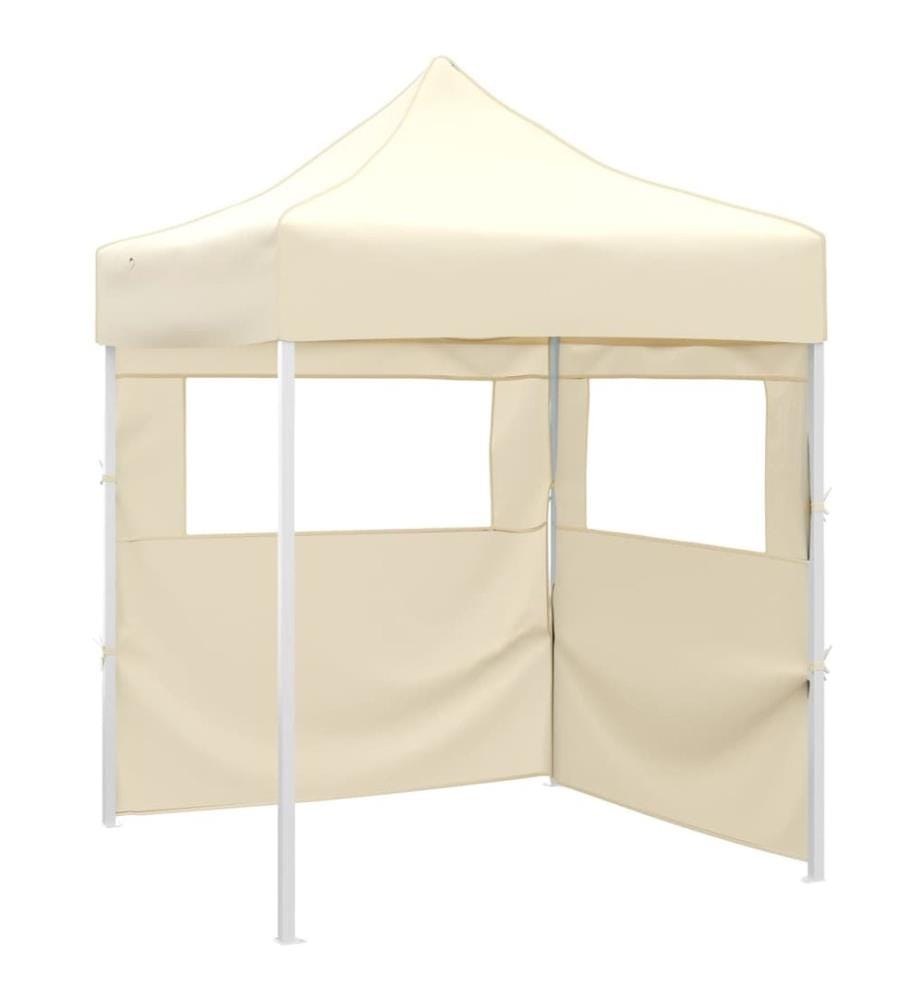 Tente de réception pliable avec 2 parois 2x2 m Acier Crème