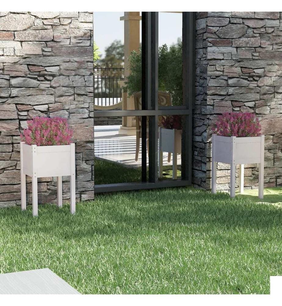 Jardinières d'extérieur 2 pcs Blanc 40x40x70 cm Bois de pin