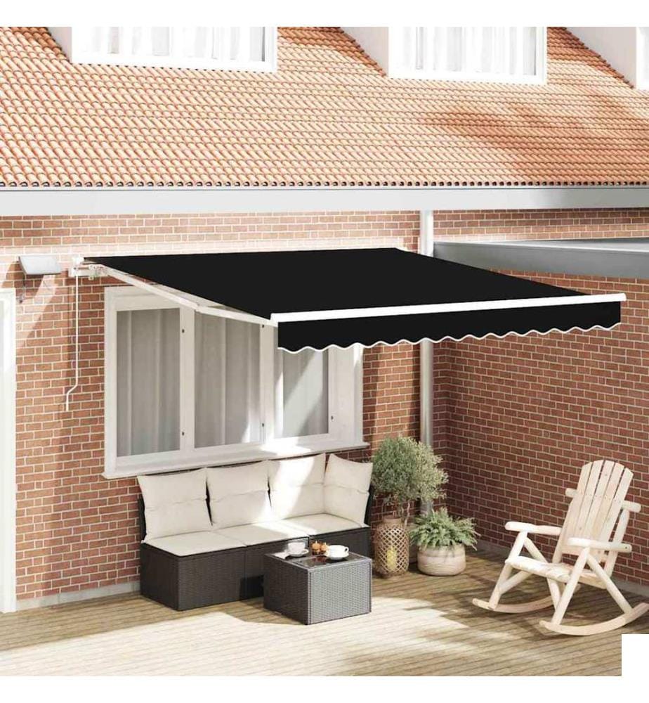 Auvent rétractable Noir 350 x 250 cm Tissu et Aluminium