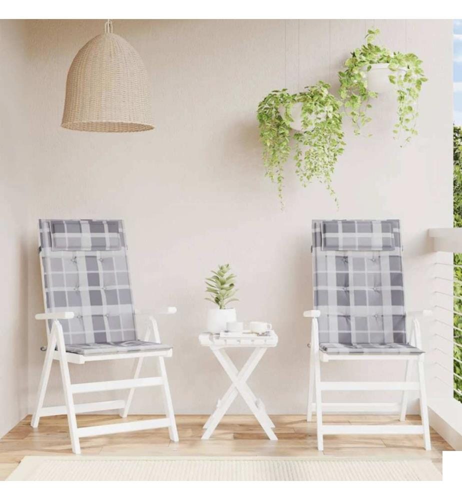 Coussins de chaise à dossier haut lot de 2 carreaux gris
