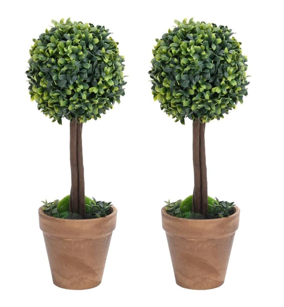Plantes de buis artificiel 2 pcs avec pots Boule Vert 33 cm
