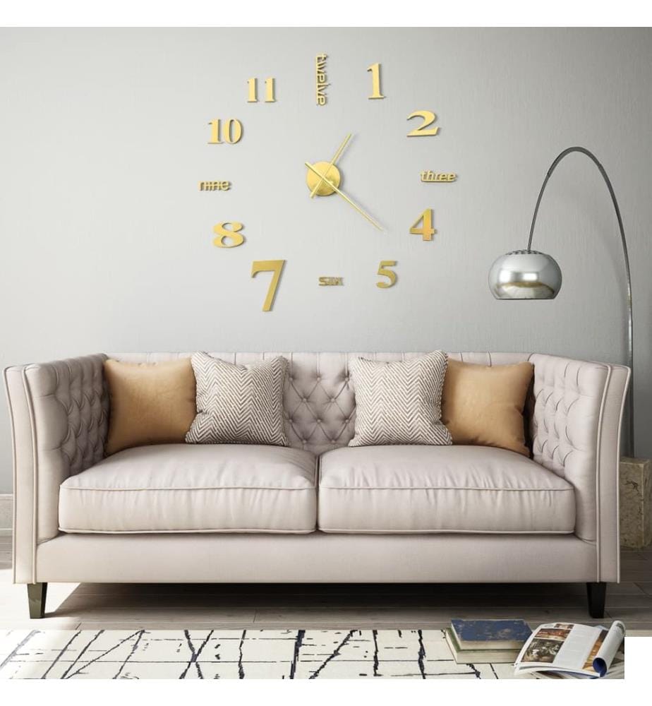 Horloge murale 3D Design moderne 100 cm XXL Doré