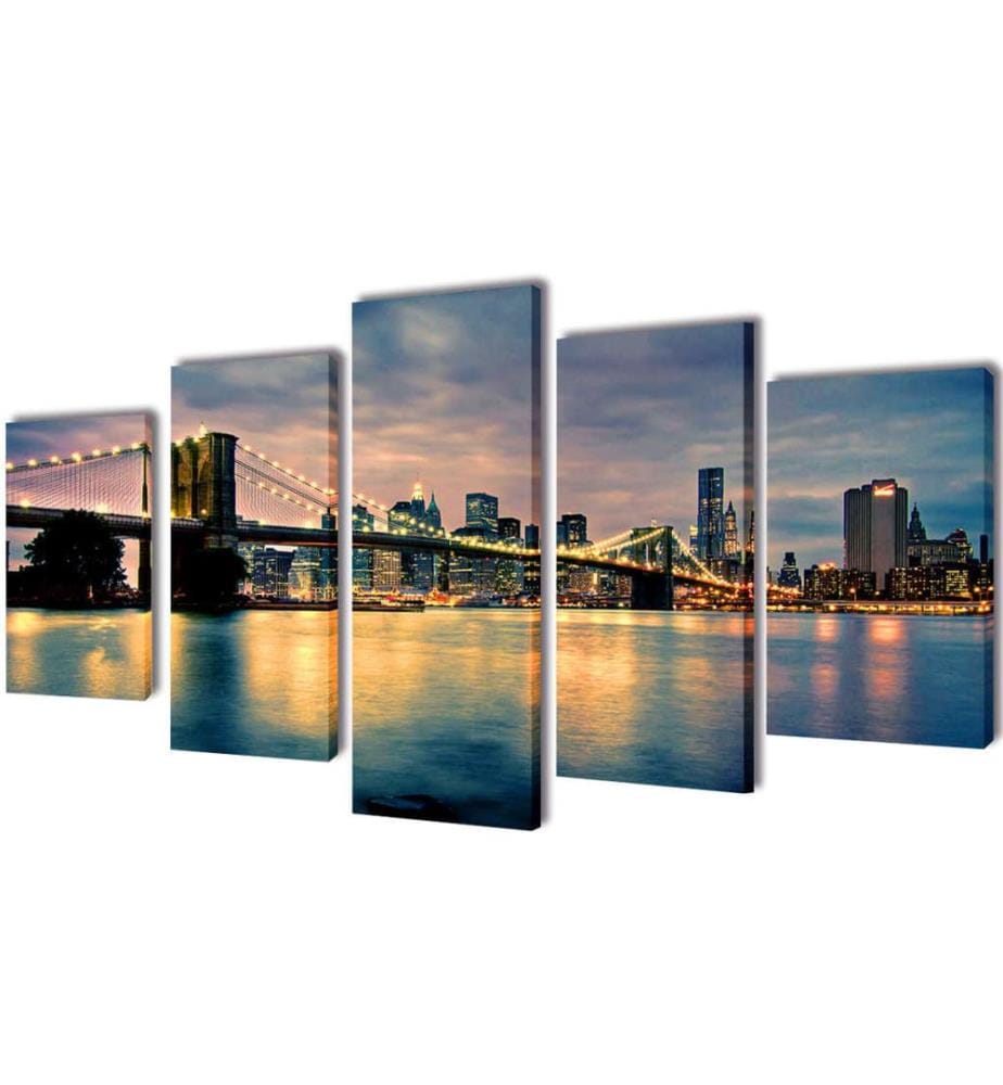Set de toiles murales imprimées Pont de Brooklin vu de la rivière