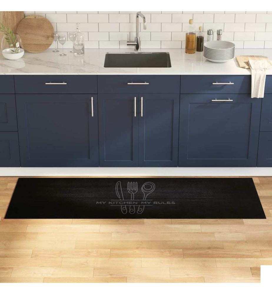 Tapis de Cuisine Couverts Noir 180 x 60 cm Velours