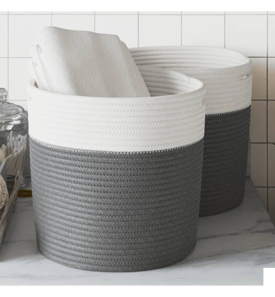 Paniers de rangement 2 pcs gris et blanc Ø28x28 cm coton