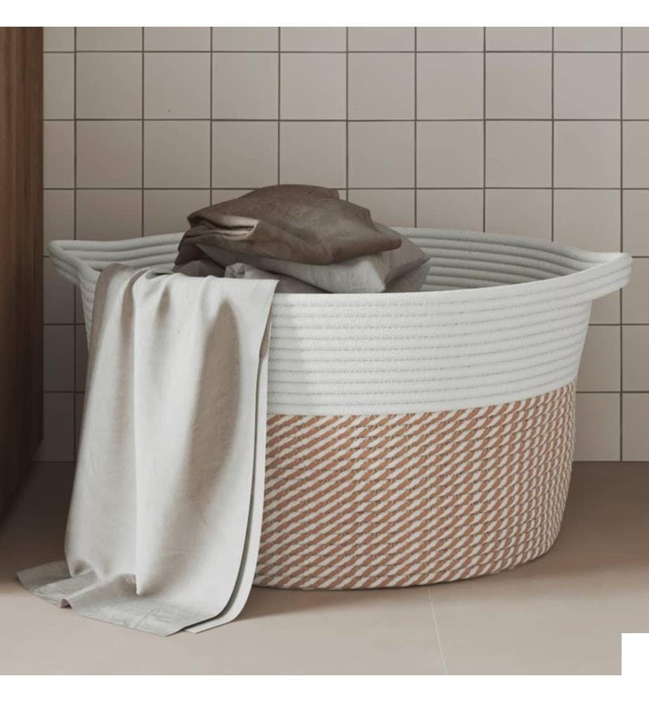 Panier de rangement marron et blanc Ø40x25 cm coton