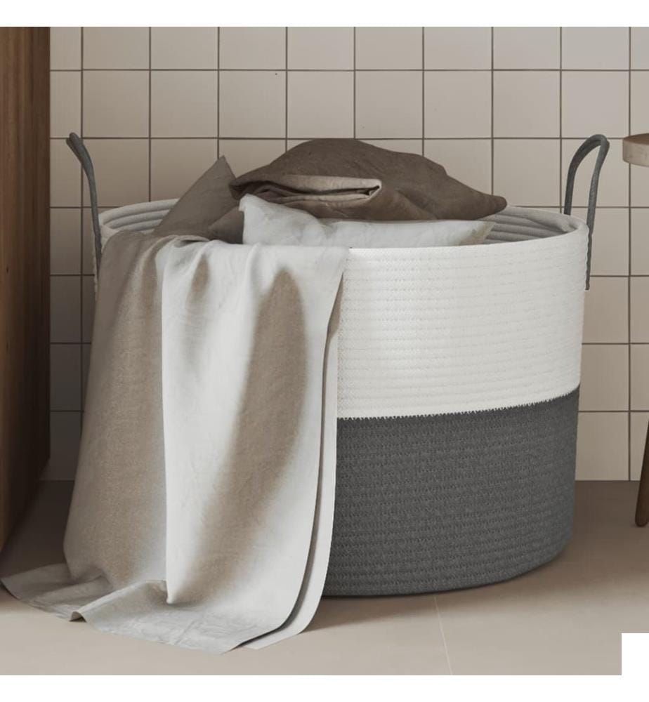Panier de rangement gris et blanc Ø51x33 cm coton