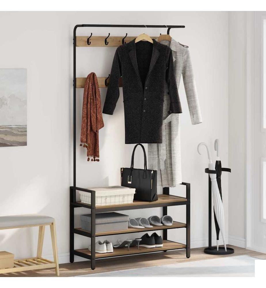 Porte-manteau avec étagère Chêne artisanal 95 x 34 x 184 cm