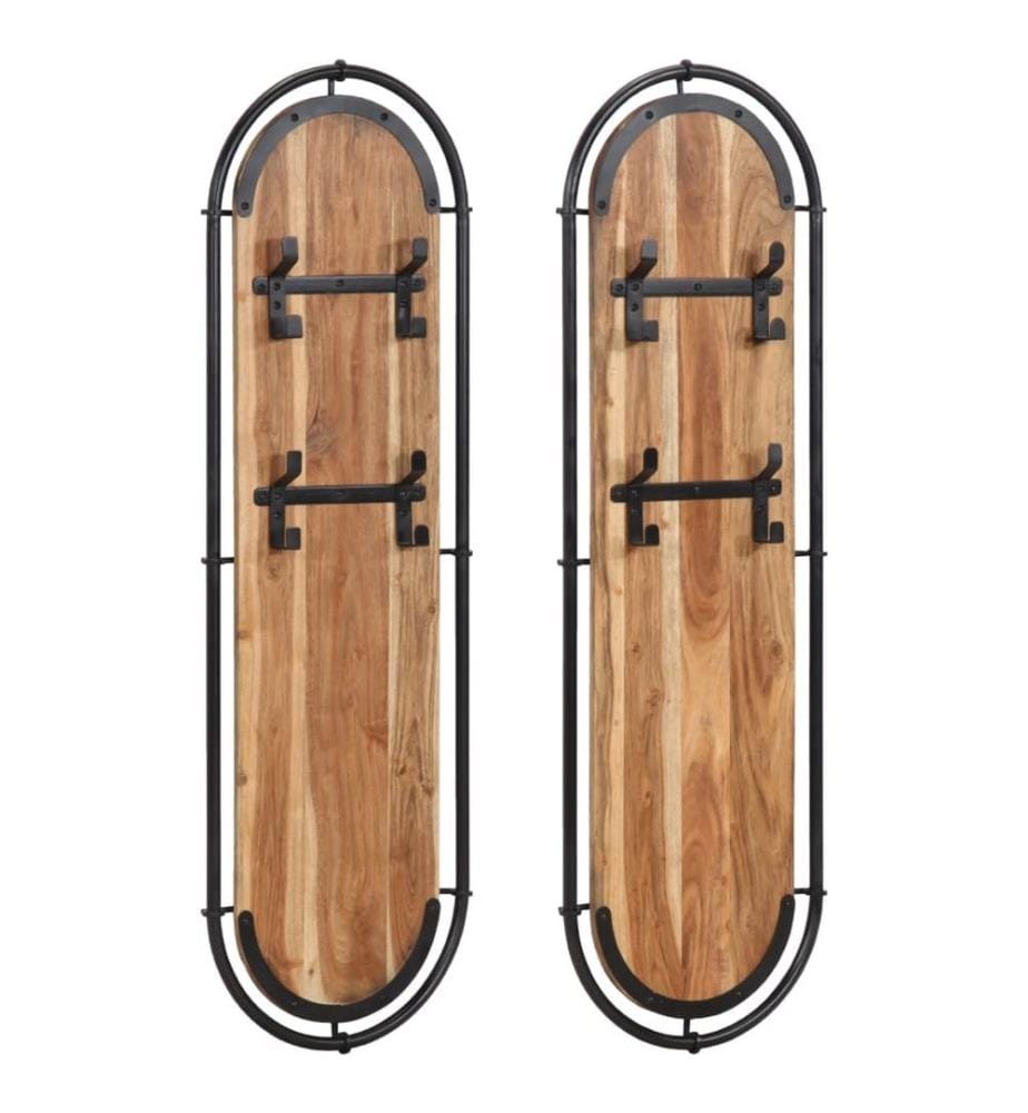 Porte-manteaux muraux et 4 crochets 2 pcs bois massif d'acacia