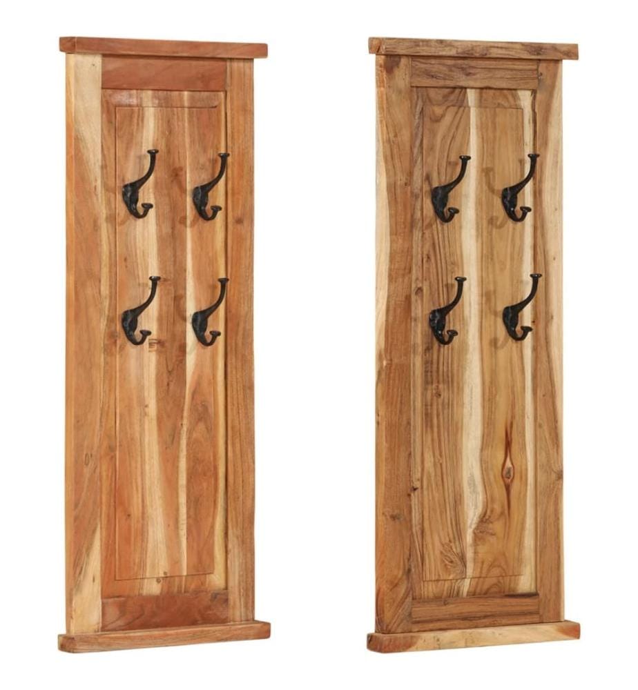 Porte-manteaux 2 pcs Bois massif d'acacia 38x100 cm