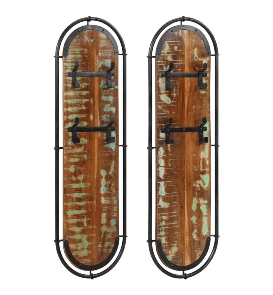 Porte-manteaux muraux et 4 crochets 2 pcs bois massif récupéré