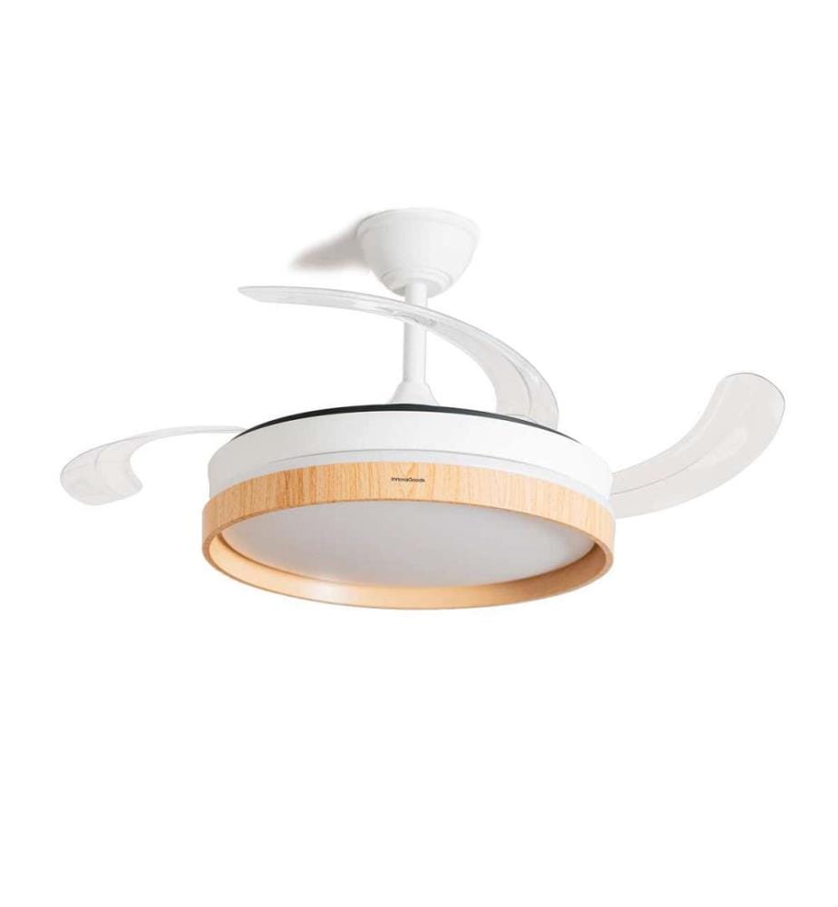 Ventilateur de plafond LED à 4 pales rétractables Woteez Wood 72 W Ø49-104 cm - Blanc et Bois
