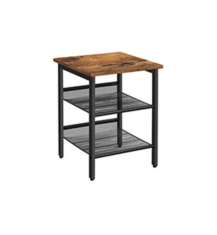 VASAGLE - Table d'appoint avec 2 étagères grillagées 40 x 55 cm, Brun/Noir
