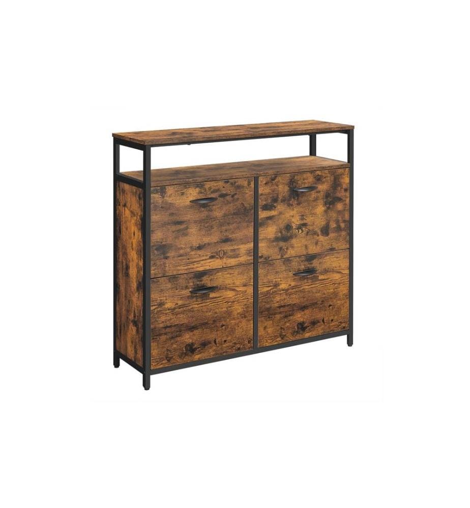 VASAGLE - Armoire à chaussures avec 4 volets 95 x 98.3 cm, Brun/Noir