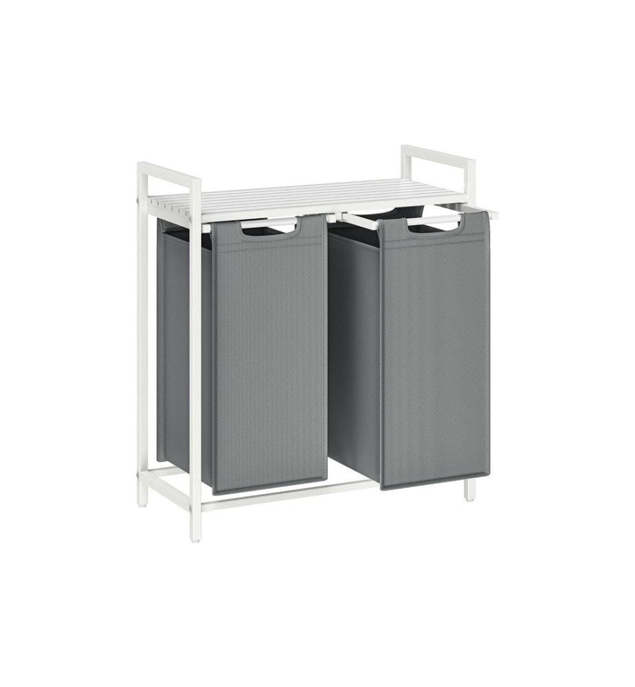 VASAGLE - Corbeille à linge avec tablette 2 x 46 l, Gris/Blanc