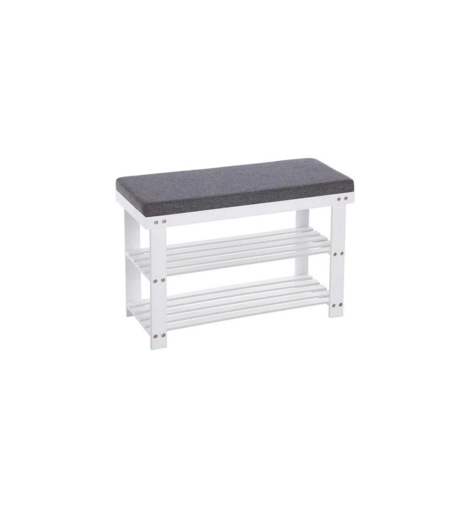 Songmics - Étagère à chaussures avec banc en bambou, Gris/Blanc