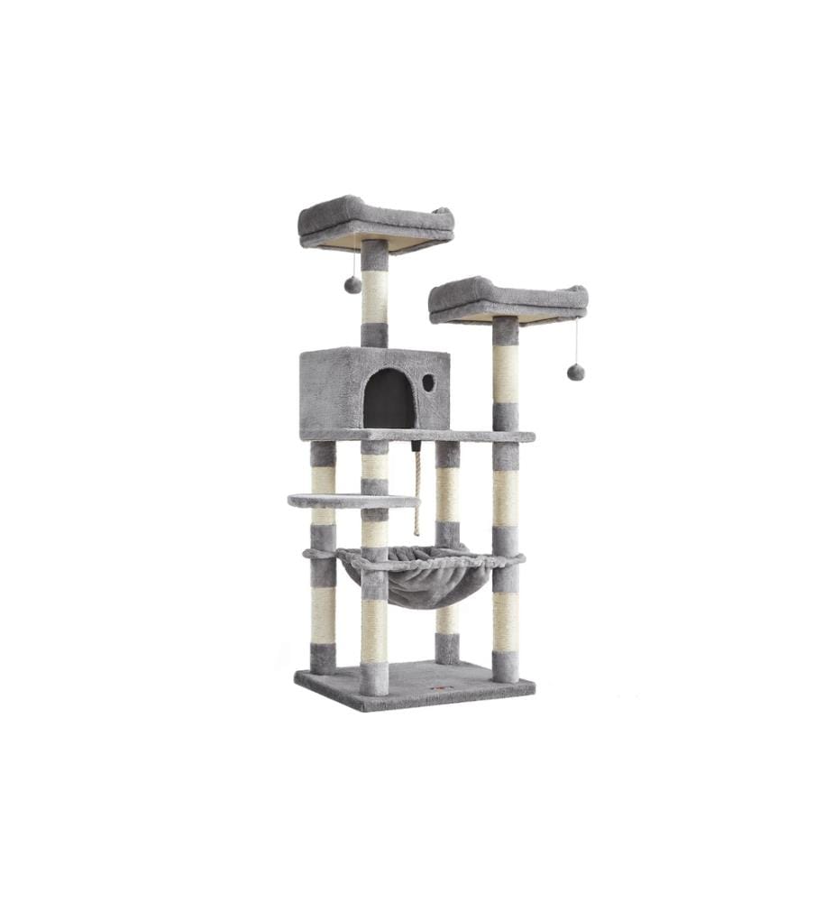 Feandrea - Arbre à chat avec hamac 143 cm, Gris/Beige