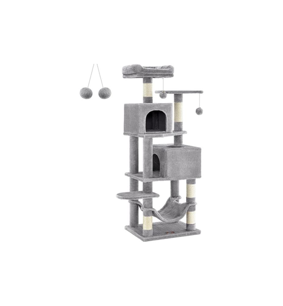 Feandrea - Arbre à chat avec 2 cavités 155 cm, Gris/Beige