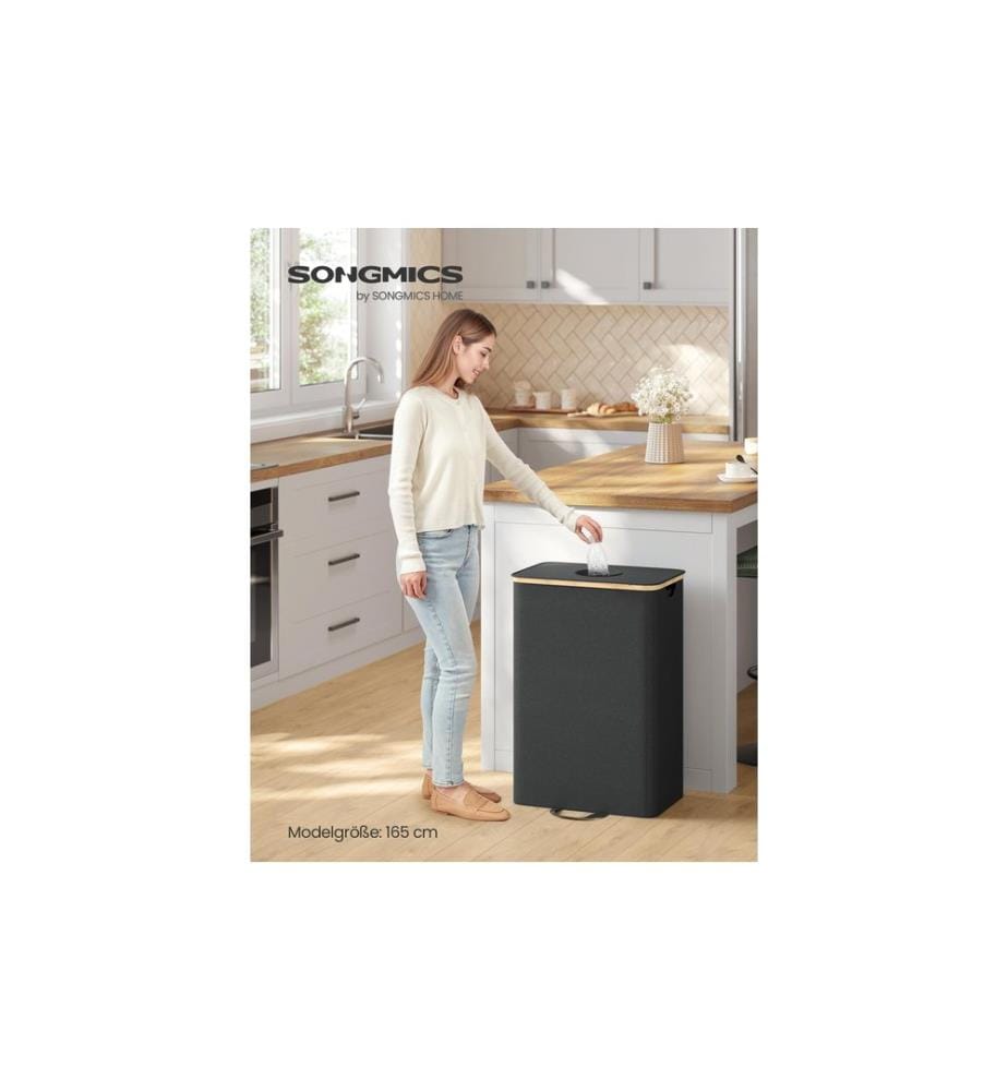 Songmics Seau de recyclage 135 l, Noir/Beige