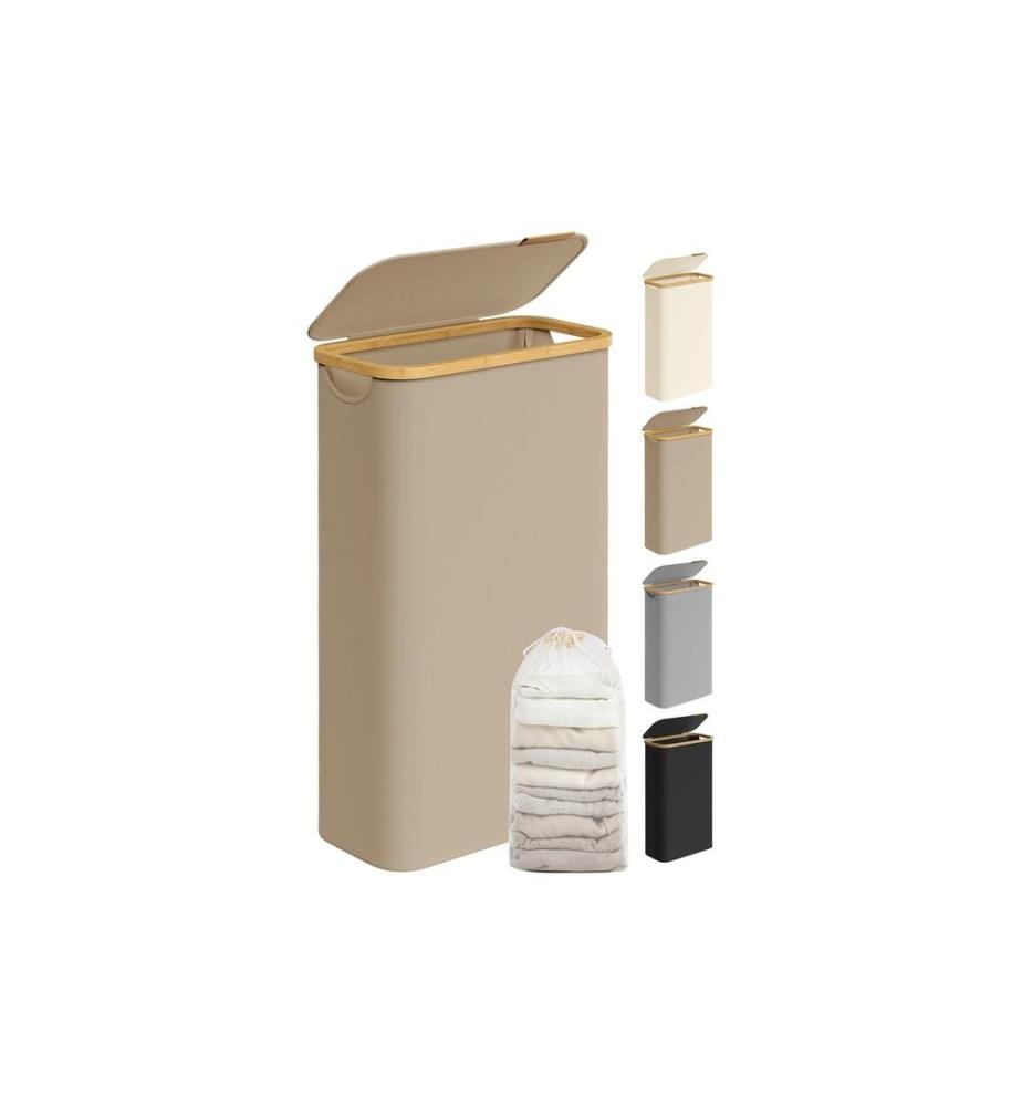 Songmics Slim Laundry Basket with Lid 65 l, Brun clair
