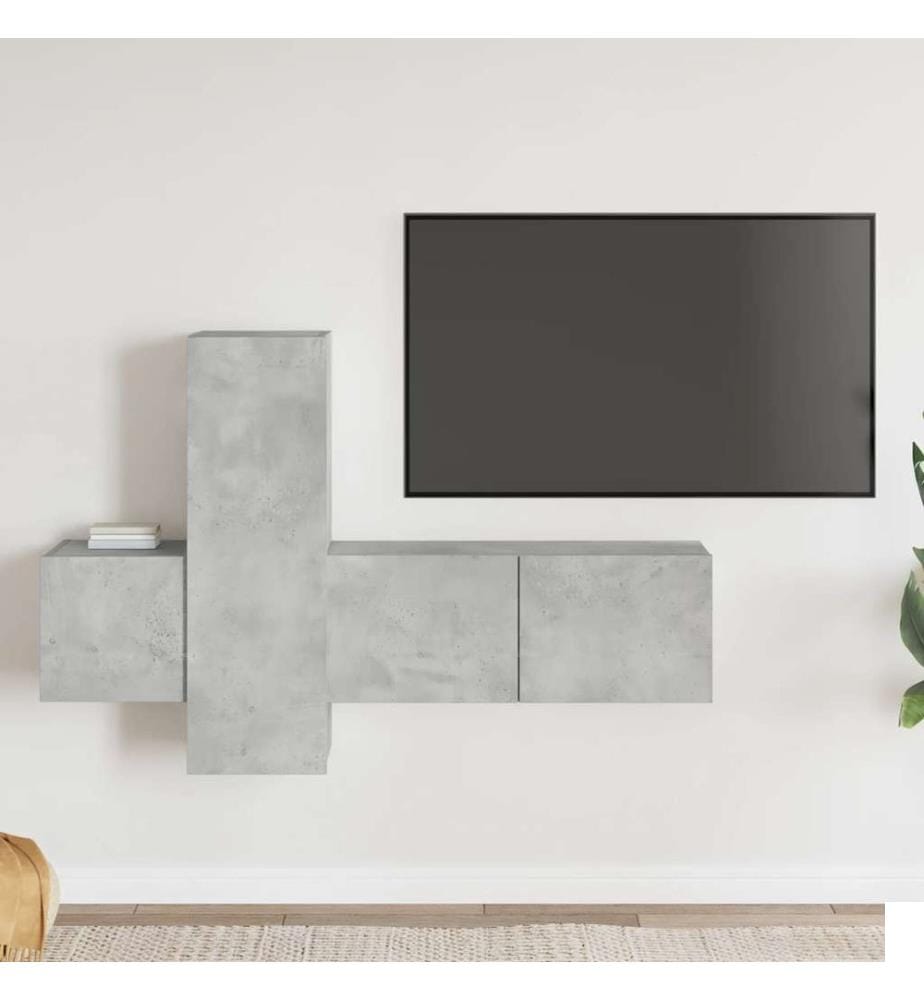 Ensemble de meubles TV 3 pcs Gris béton Bois d'ingénierie