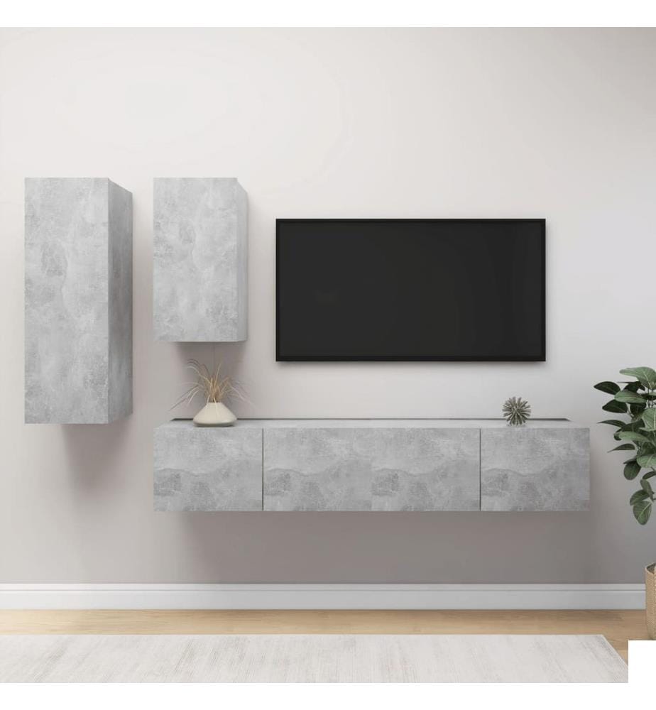 Ensemble de meubles TV 4 pcs Gris béton Bois d'ingénierie