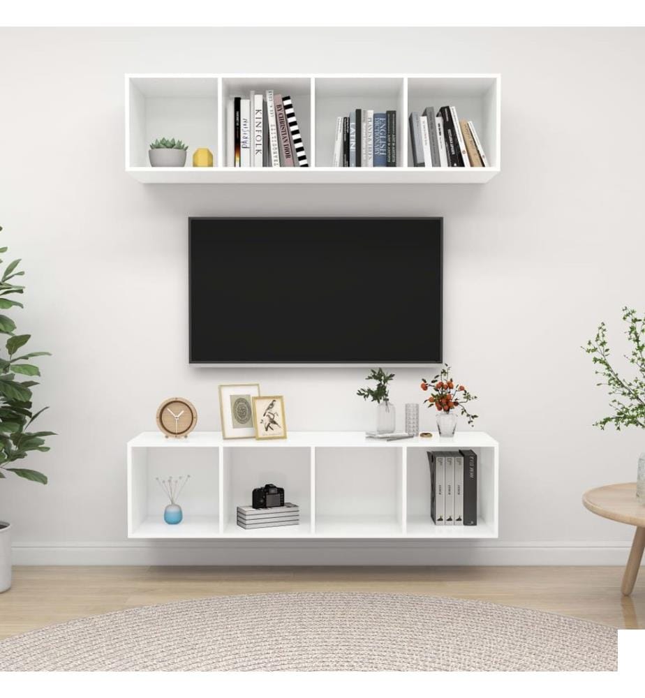 Meubles TV muraux 2 pcs Blanc Bois d'ingénierie