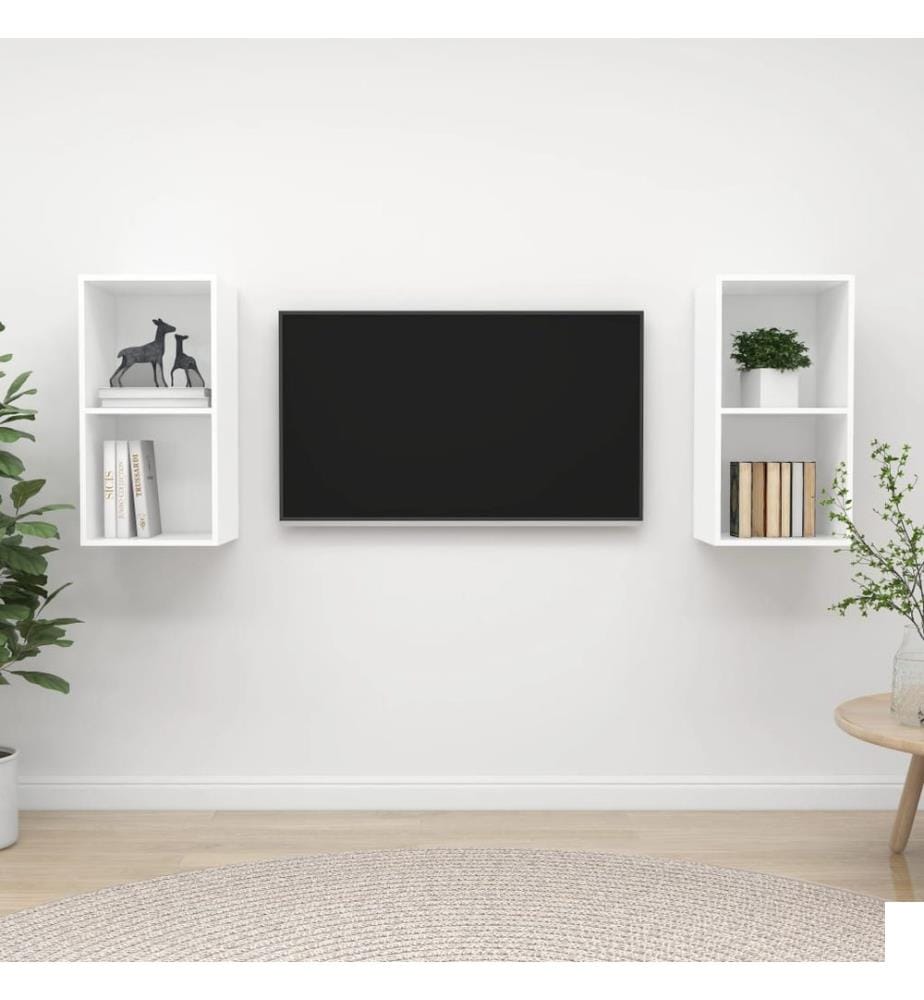 Meubles TV muraux 2 pcs Blanc Bois d'ingénierie