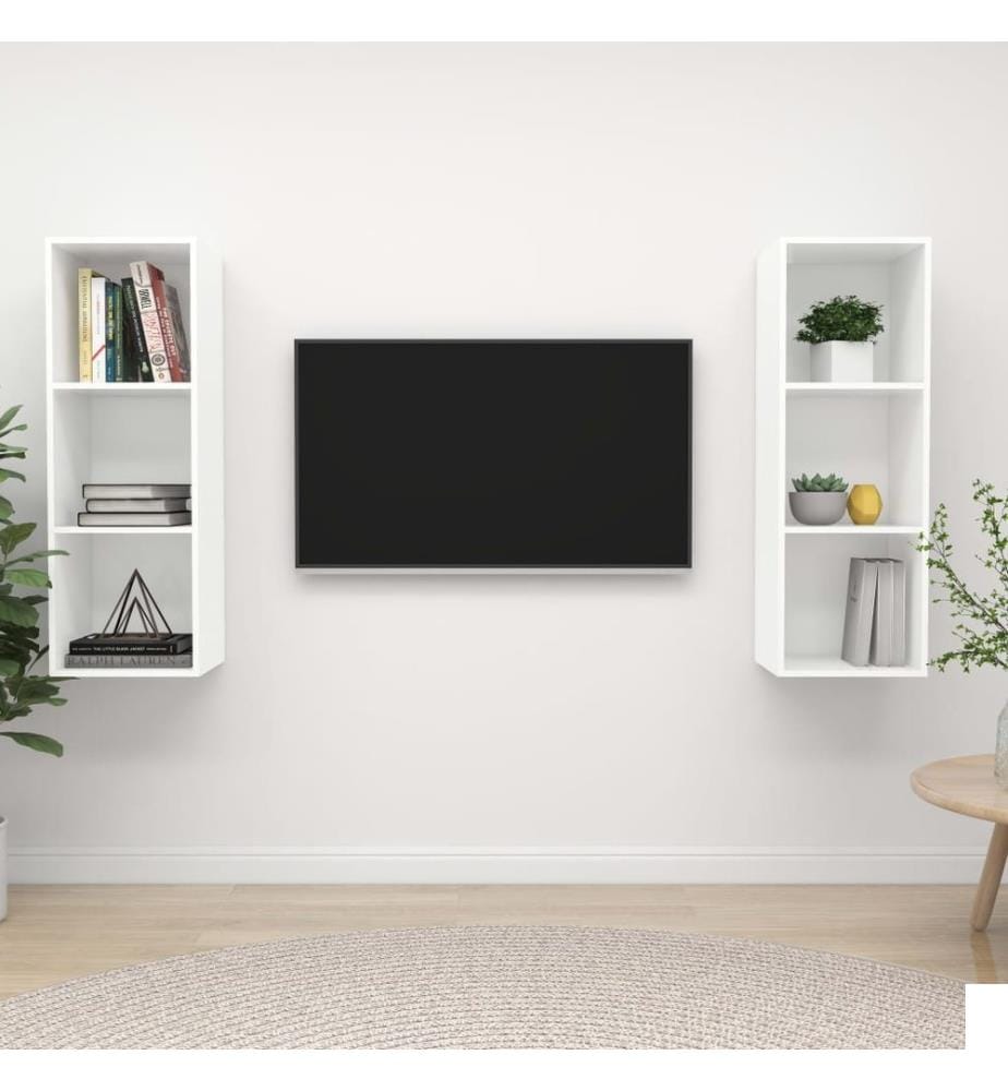 Meubles TV muraux 2 pcs Blanc Bois d'ingénierie