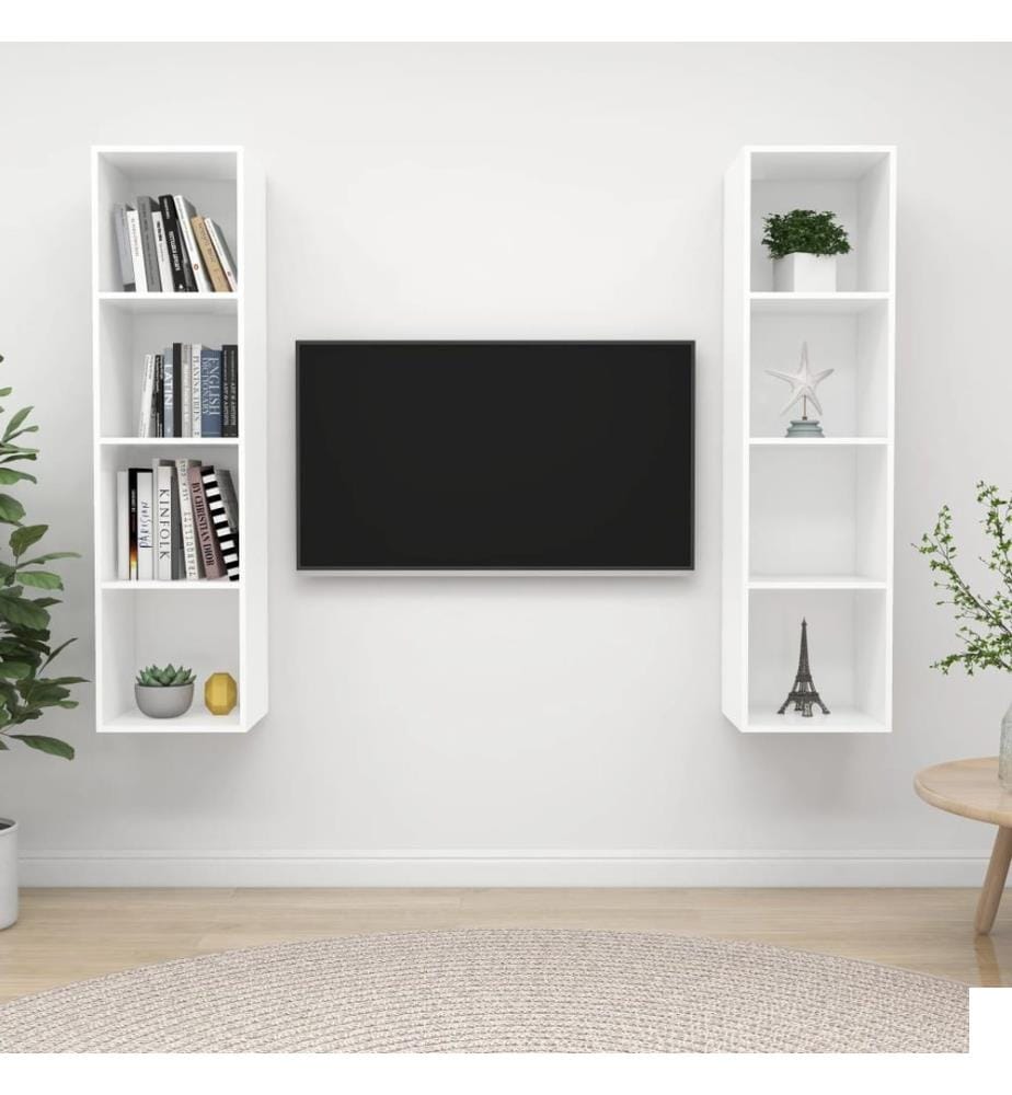Meubles TV muraux 2 pcs Blanc Bois d'ingénierie