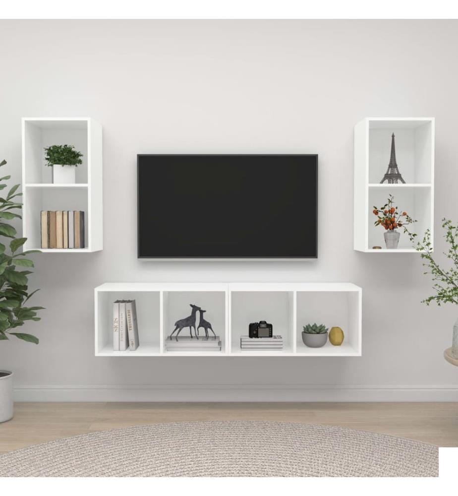 Meubles TV muraux 4 pcs Blanc Bois d'ingénierie