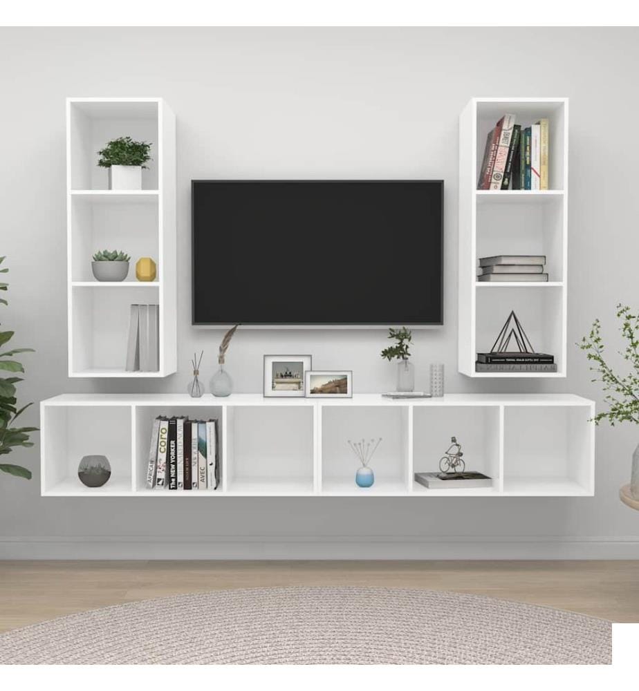 Meubles TV muraux 4 pcs Blanc Bois d'ingénierie